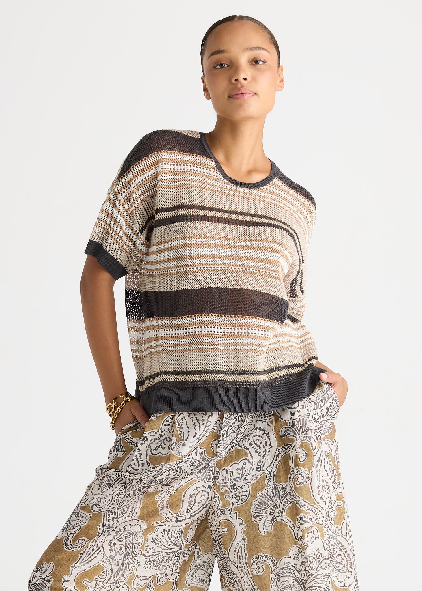LD + Co Stripe Lace Top