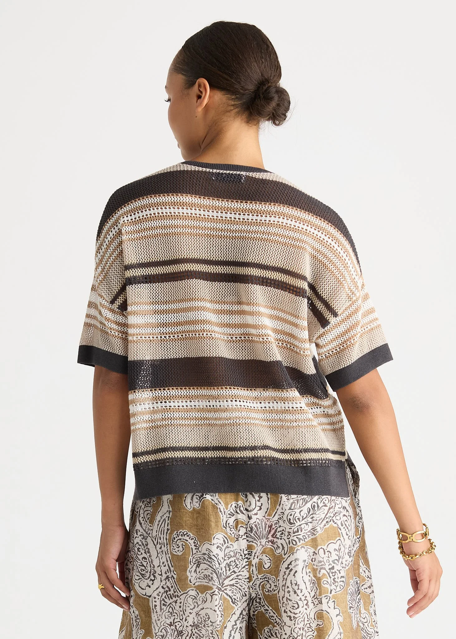 LC8872 GRAPHITE Stripe Lace Top