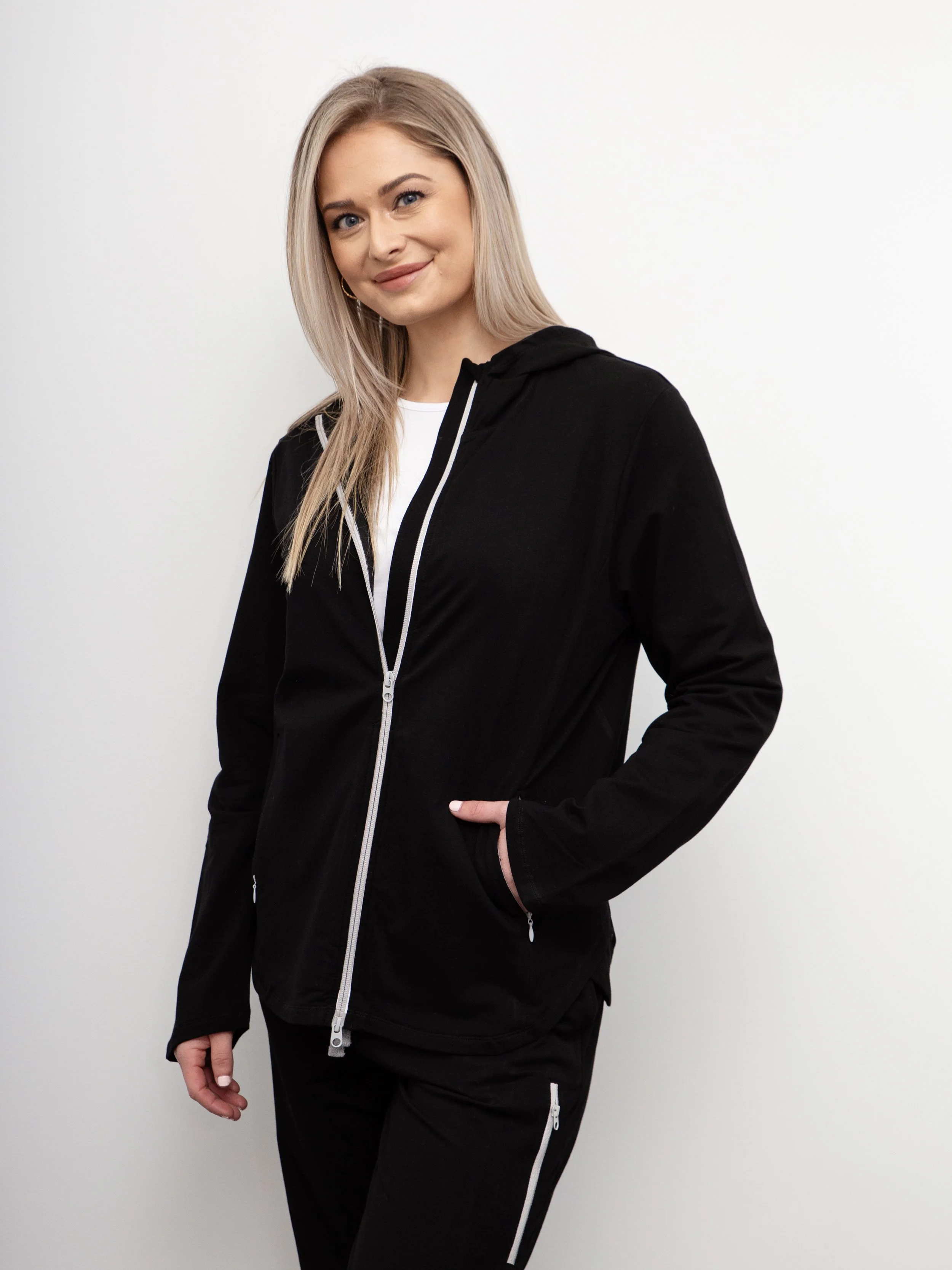 White On Black Short Zip Jacket