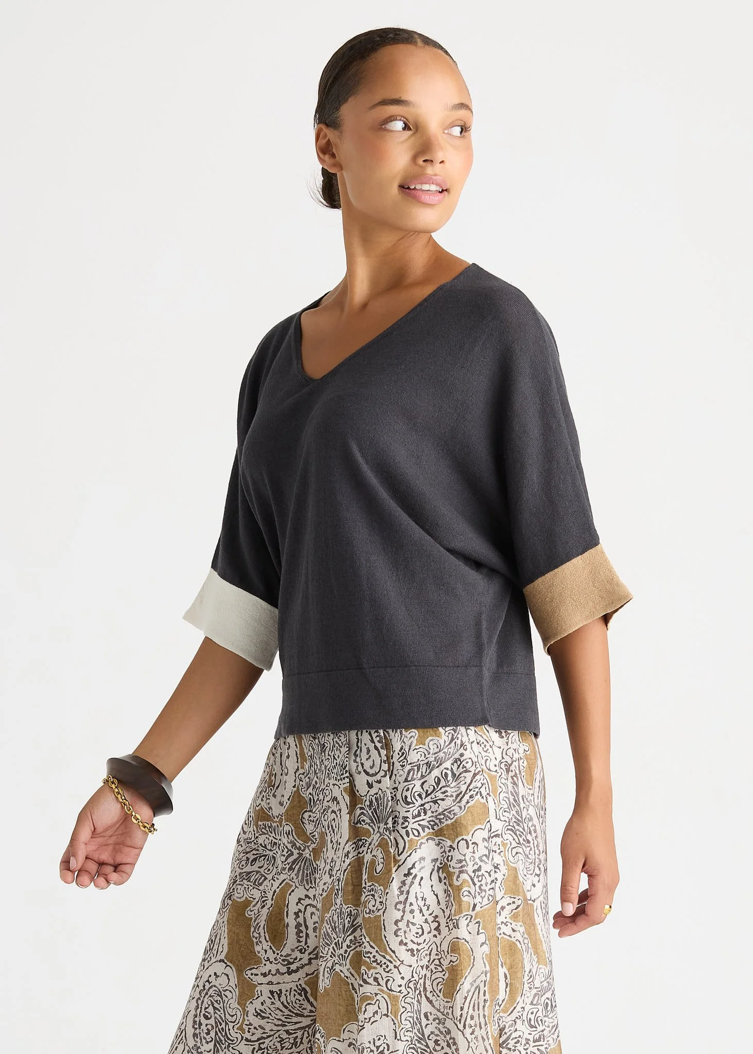 LC8861 GRAPHITE Contrast Cuff Top