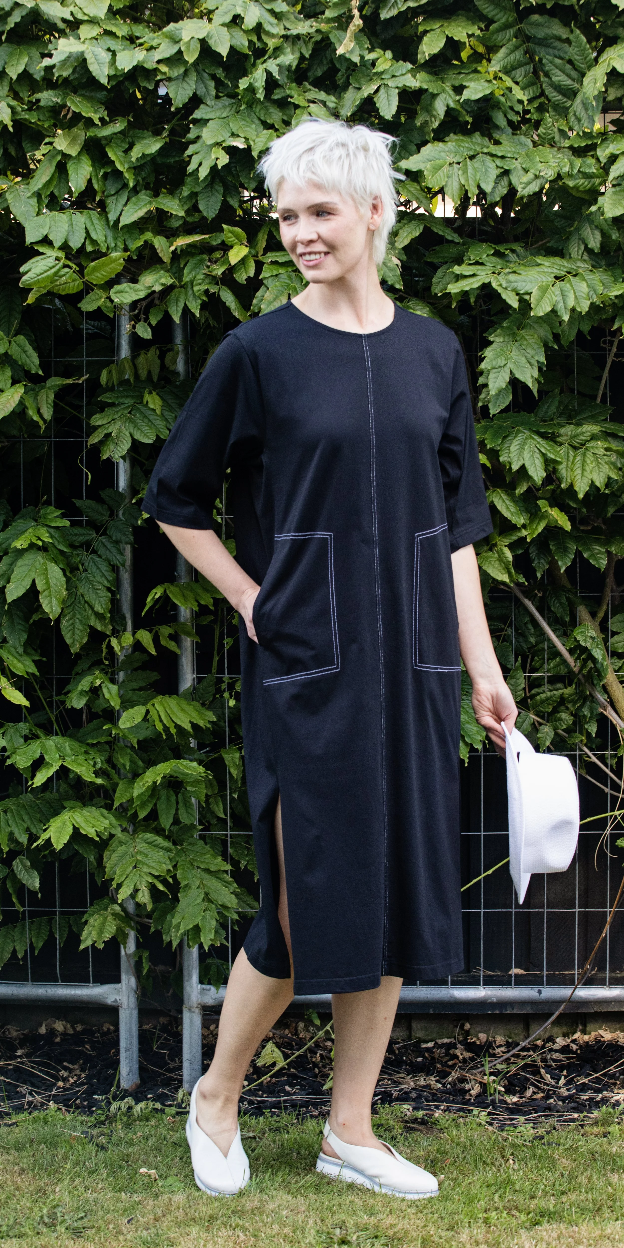 White On Black Top Stitch Dress