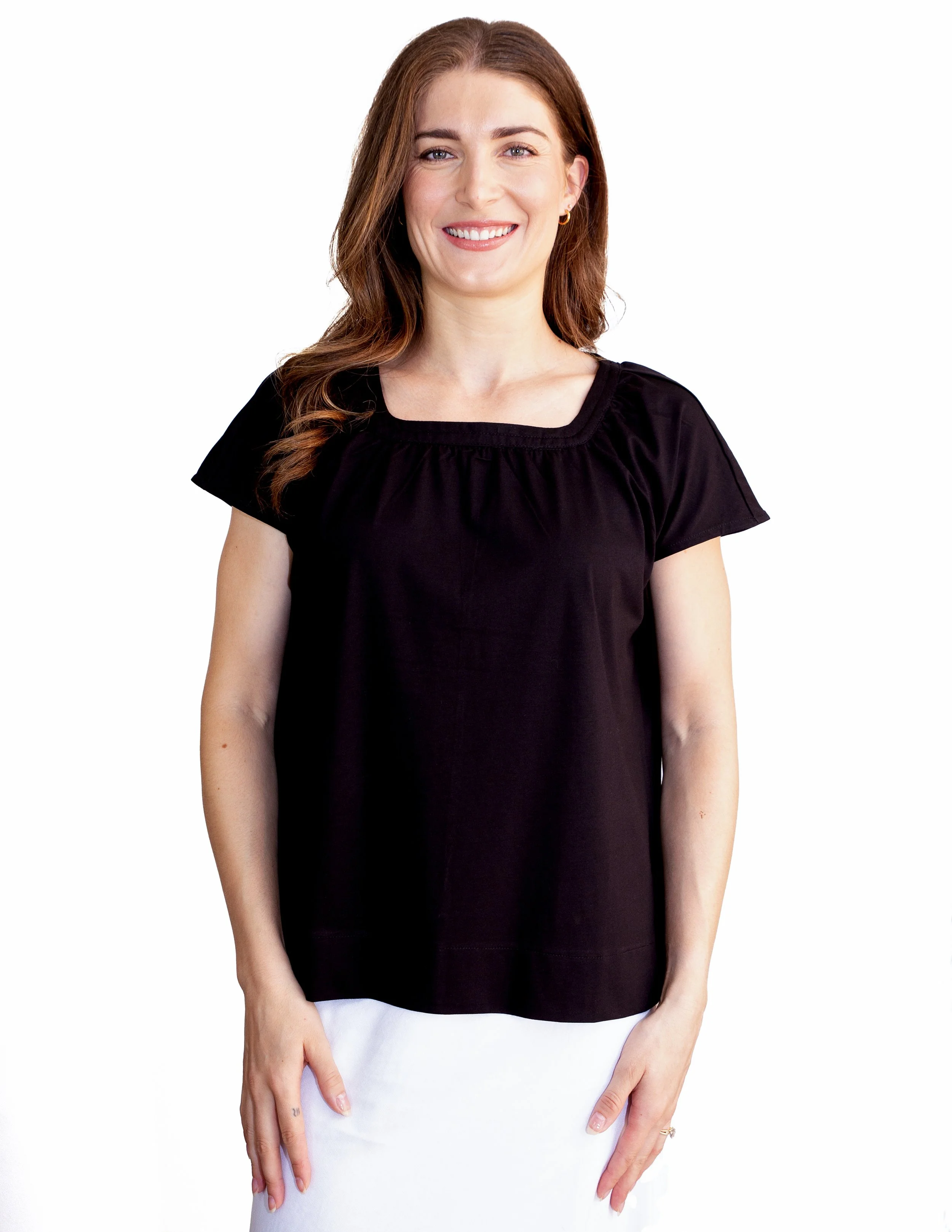 White On Black Square Neck Tee