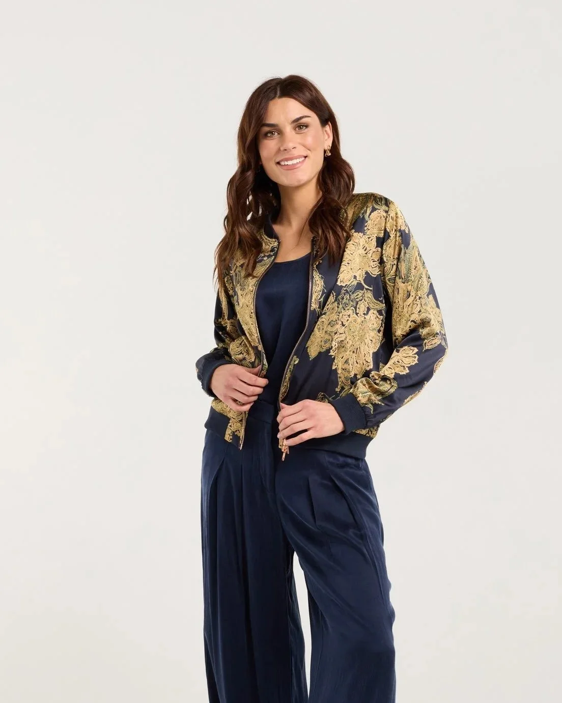 Blackstone Ivanka Satin Print Bomber