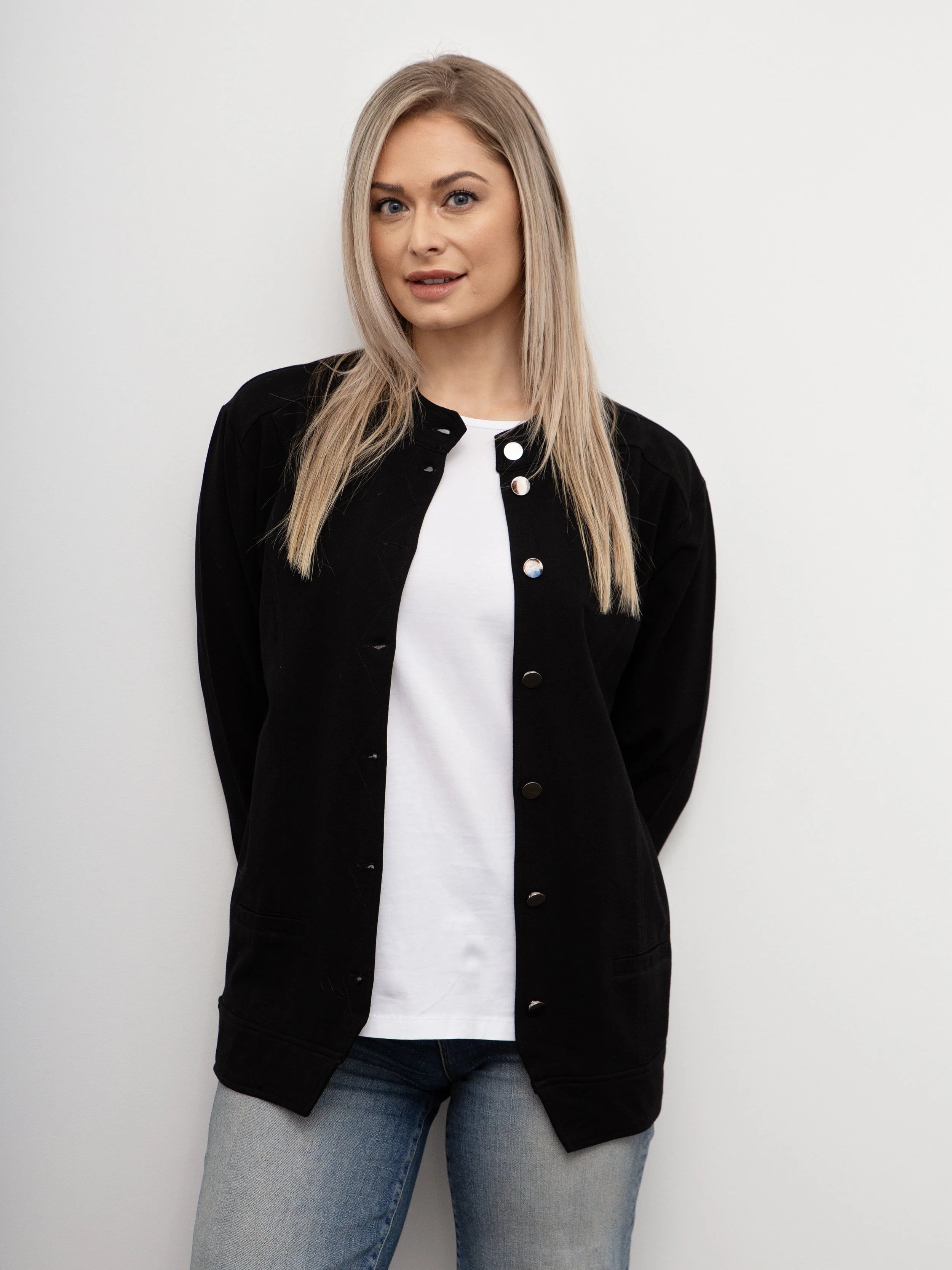 White On Black Knit Jean Jacket