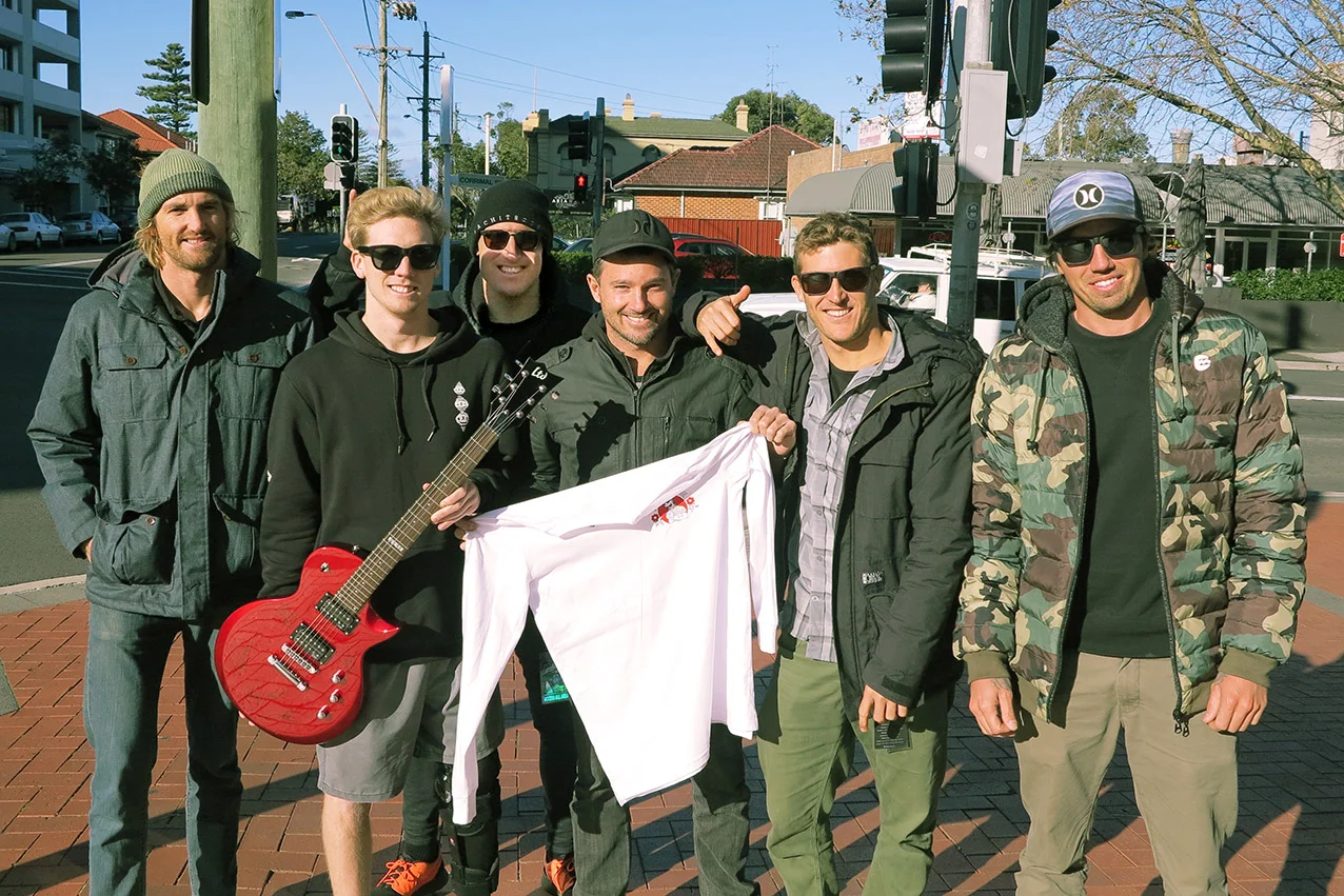 The legends from Parkway Drive, hanging out and donating a guitar and T-shirts