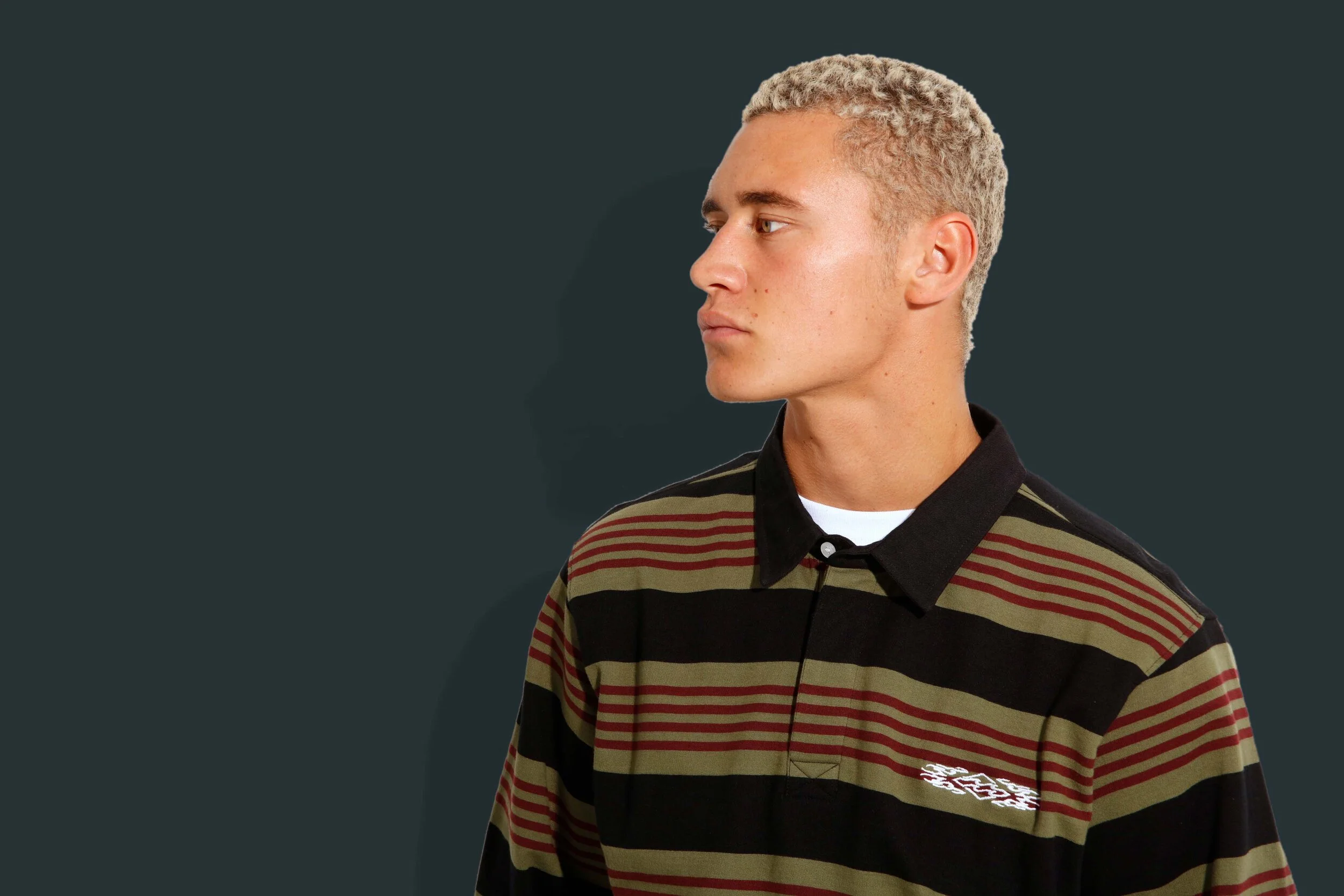 "Thugby" - Long sleeve rugby Polo, with french terry yarn dye stripe &amp; embroidery detail