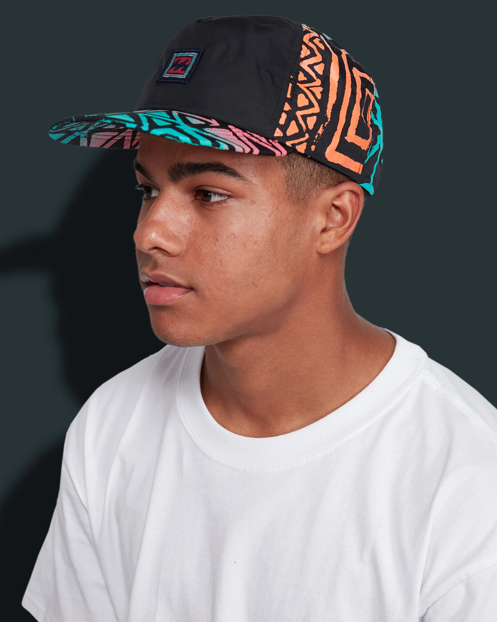 Printed panel, nylon hat with woven patch