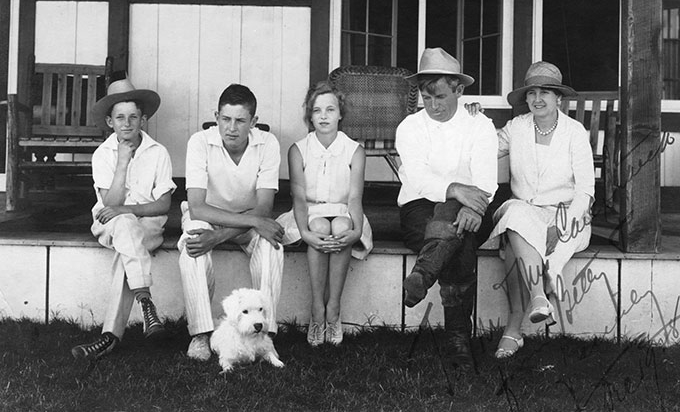 Will Rodgers with his family and their dog. Will once said, "If there are no dogs in heaven, then when I die I want to go where they went." Fortunately for Mr. Rogers, we have it on good authority that dogs in fact do go to heaven, where they are reunited with the neighbor's dog and Mrs. Gumwhittie's leg. 