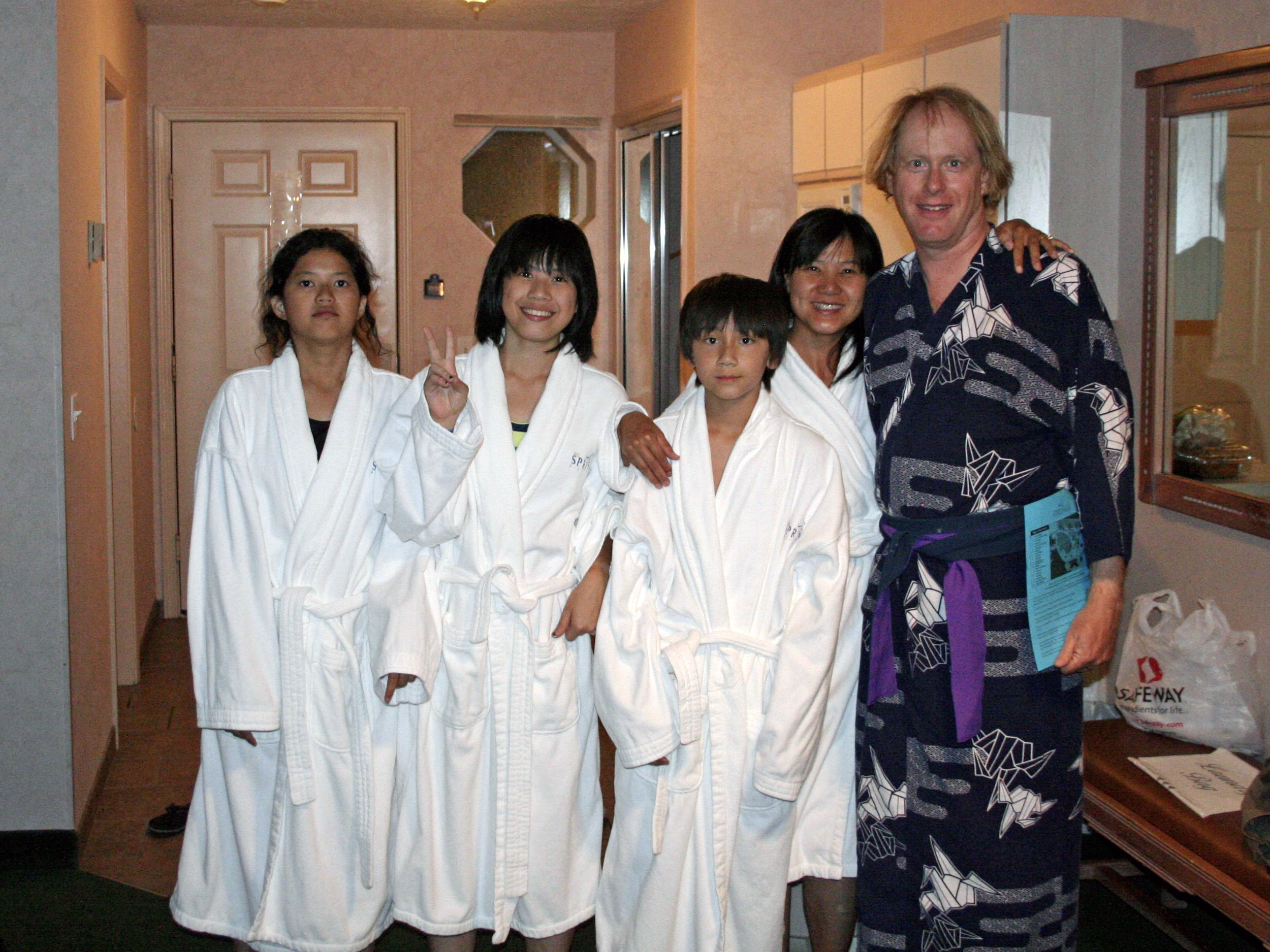 The Kato family has been luxuriating in the restorative powers of Paragosa Hot Springs for years. Mr. Kato is 113 years old. Mrs. Kato is 97 and their children Biff, Bingo and Bobby, range in age from 71 - 76. They are also avid Safeway shoppers and it was recently reported that Mrs. Kato's mailman had dark hair.