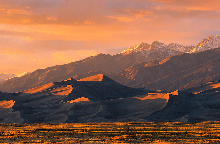 Great Sand Dunes National Park at sunset. Home of X Games human sand bowling. Danny Davis wins inaugural event. 