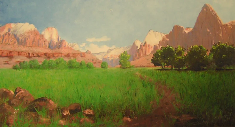 1903 painting of Zion Canyon by Frederick S. Dellenbaugh, or Freddy D, as he was known to friends. History has largely overlooked the fact that Freddy D was dyslexic and all of his paintings are backward. 