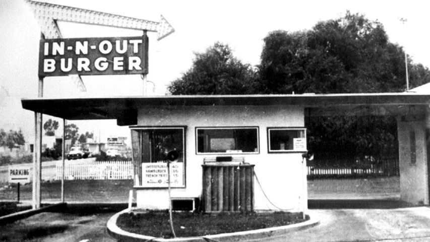First In-N-Out Burger in Baldwin Park, California. Rumored to have been started by a frustrated California housewife.
