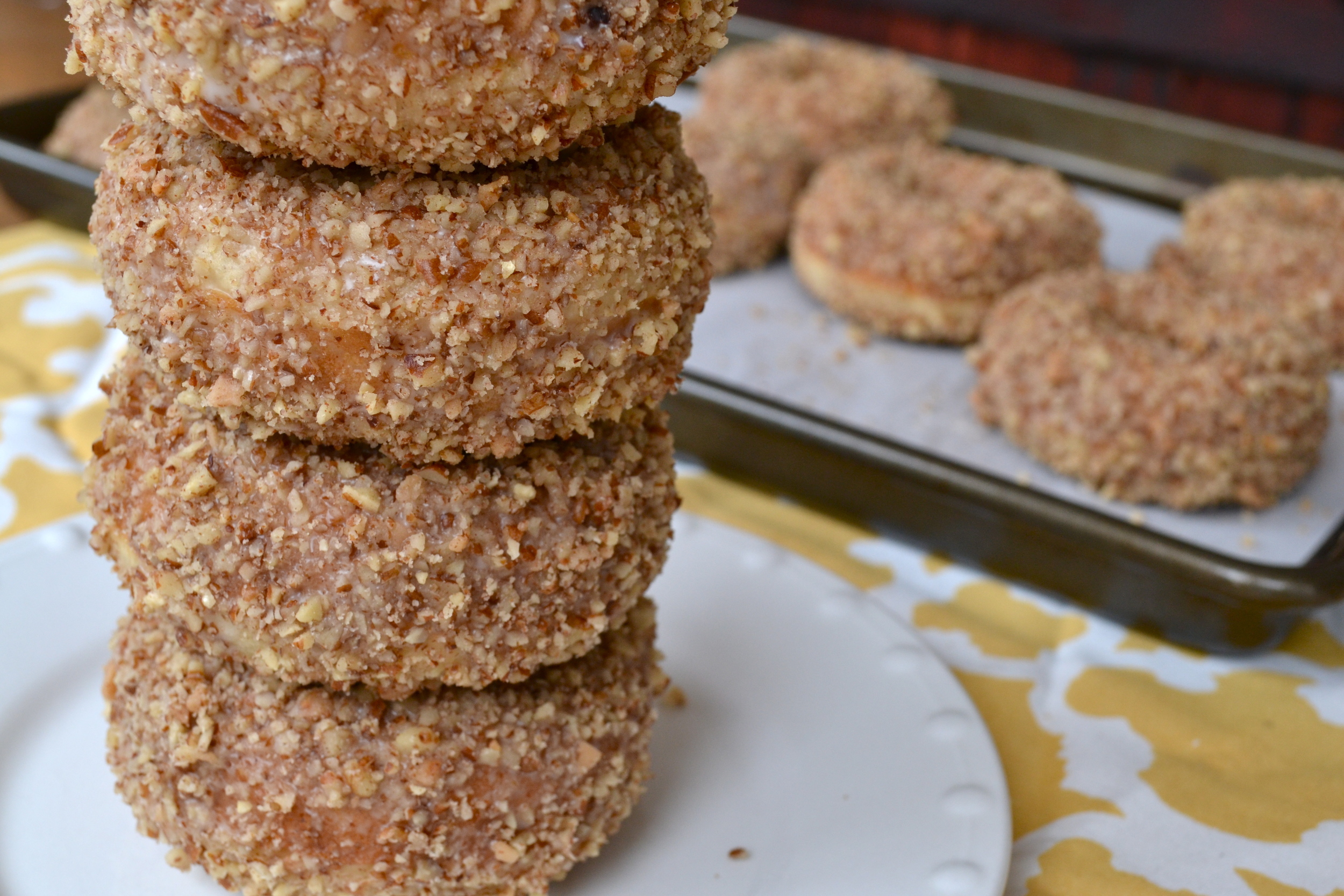 Cinnamon pecan crunch donuts. The Bearded Man ordered one and they brought him a stack. Not knowing the ways and customs of the donut people, he felt compelled to eat them.