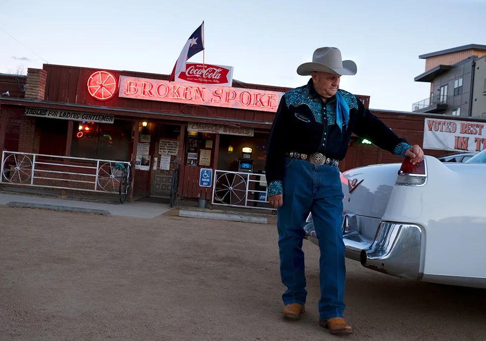 James White and his wife Annetta, have been operating the Broken Spoke since 1964 and have hosted every great country western musician from Roy Acuff to Willie Nelson. On the right you can see the building where the Jefferson's moved on up - "to a deluxe apartment in the sky."