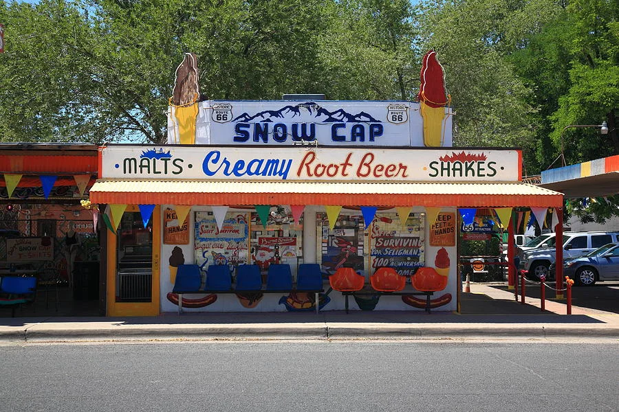 Snow Cap Drive-In on Route 66. Home of one of the best milkshakes I've ever had. Author's Note: Ask for extra napkins and don't ever fall asleep with a straw in your mouth. I've had a lisp for three days.