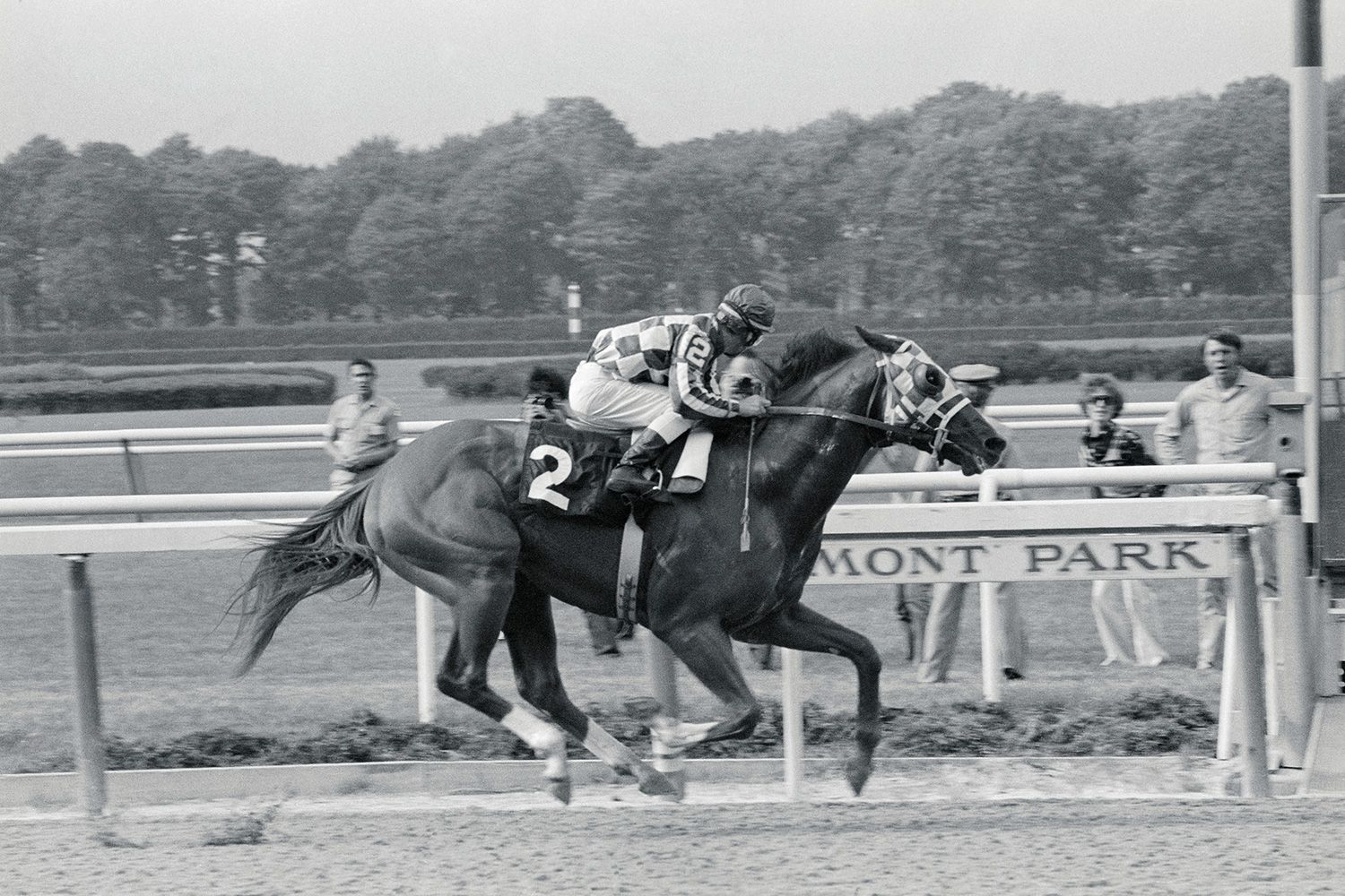 Springdrops jockey, Ted Koezinsky, seen here winning by several lengths the week after I bet on him. The couple in the background, Bobbie and Kip Jordache, had won a radio contest and were allowed to watch the race from the infield. They did not bet on Springrops to win. Losers.
