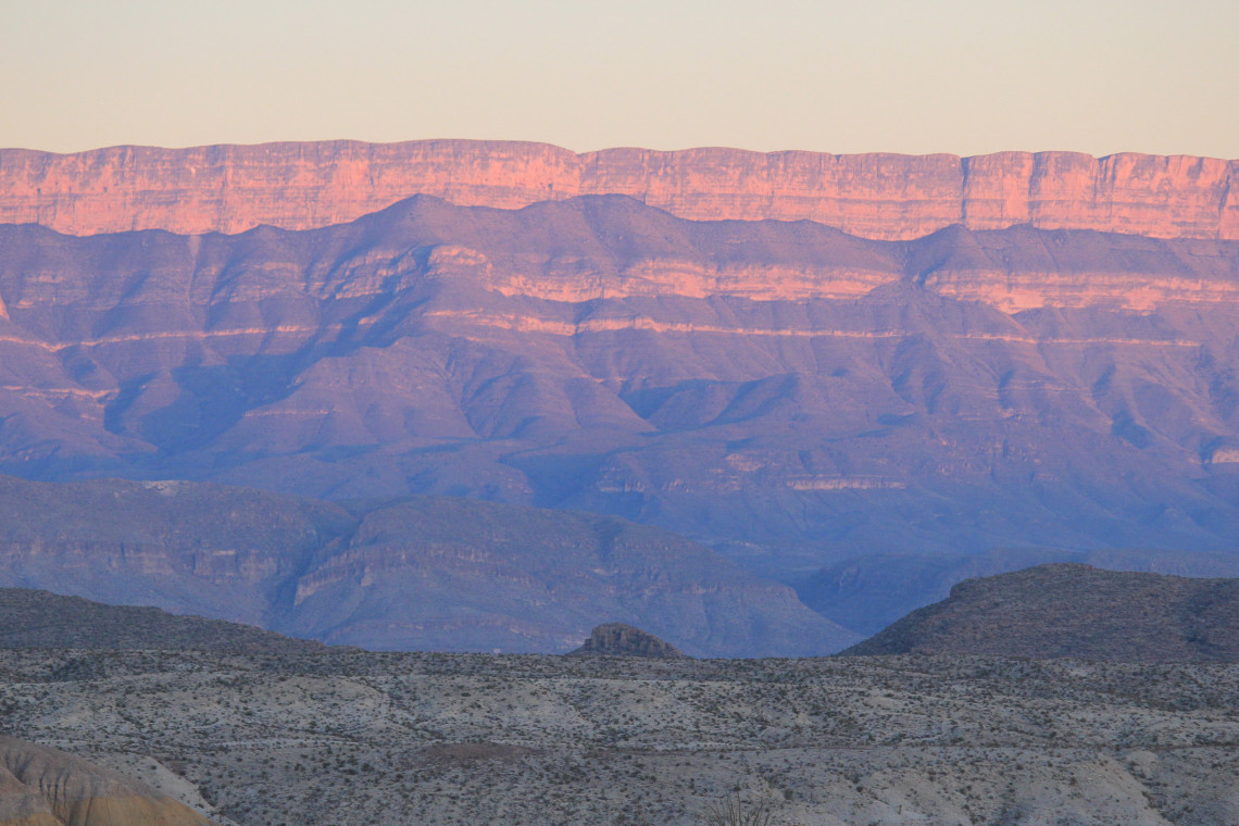 The magnificent cliff walls of the Sierra Del Carmen in Mexico at dusk.