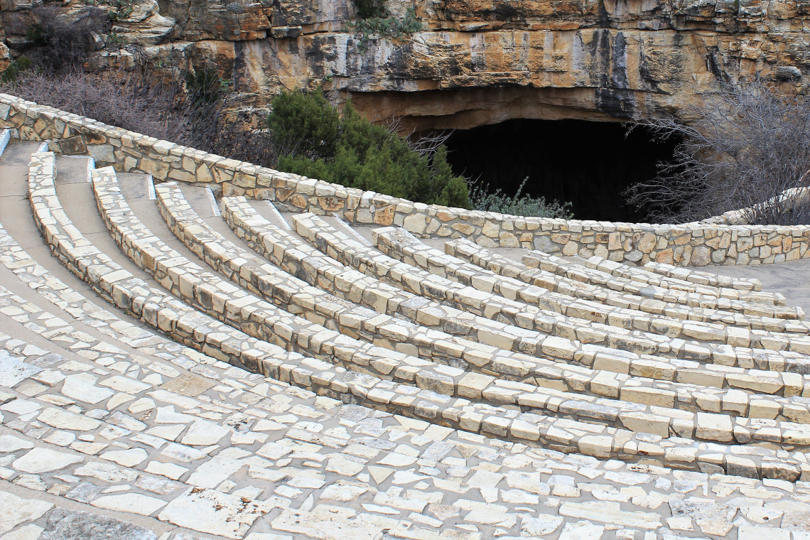 Amphitheater at the mouth of the natural entrance to the cave. During summer months, thousands of Mexican free-tailed bats emerge each evening to hunt.