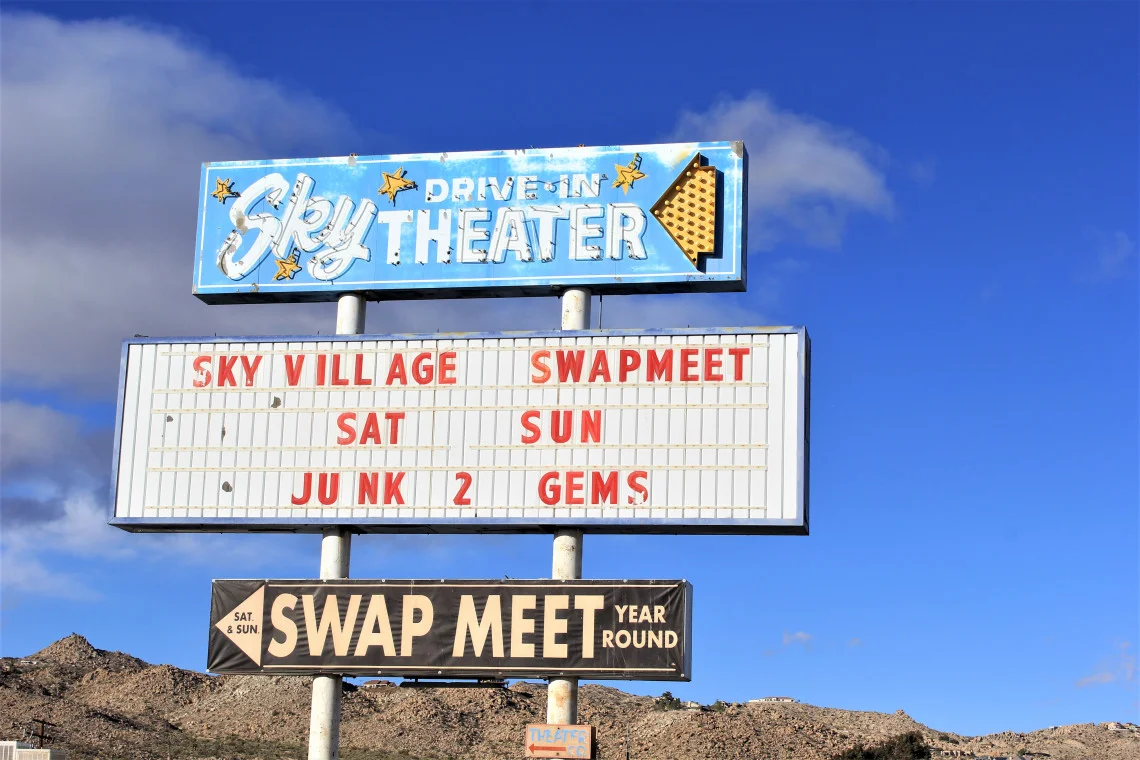 This sign was actually in the neighboring town of Yucca Valley. When I saw the drive-in sign I got all excited. Not to be, just a large flea market selling plastic cowboy boots.