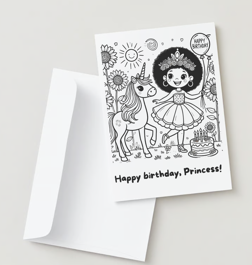 Princess Birthday Coloring Card