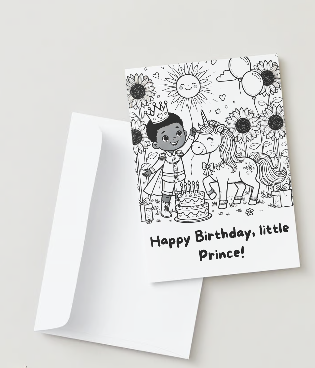 Prince Birthday Coloring Card
