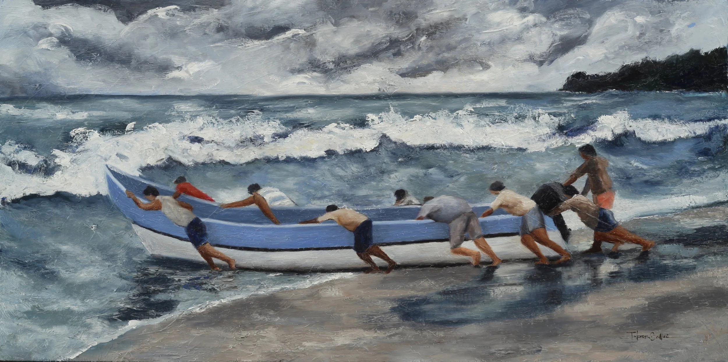 Pictured here “Desafiando la Marea” (oil on canvas) that will be recreated as a mural and will have approximately 40 feet long.