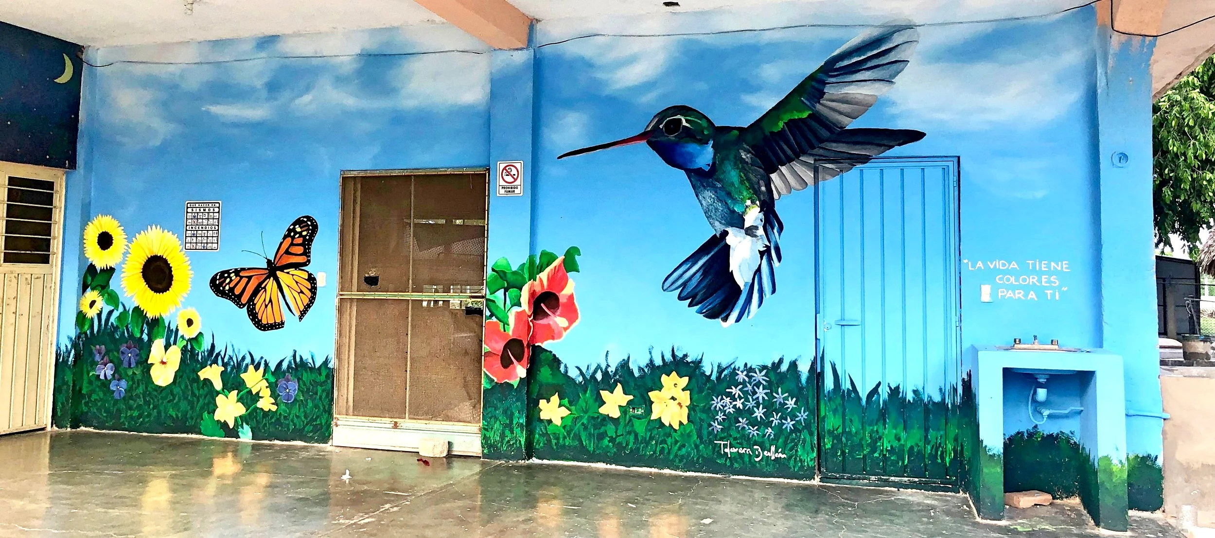 27 ft by 6.5 ft mural dedicated to the migrant community, especially the migrant children, staying in the shelter.