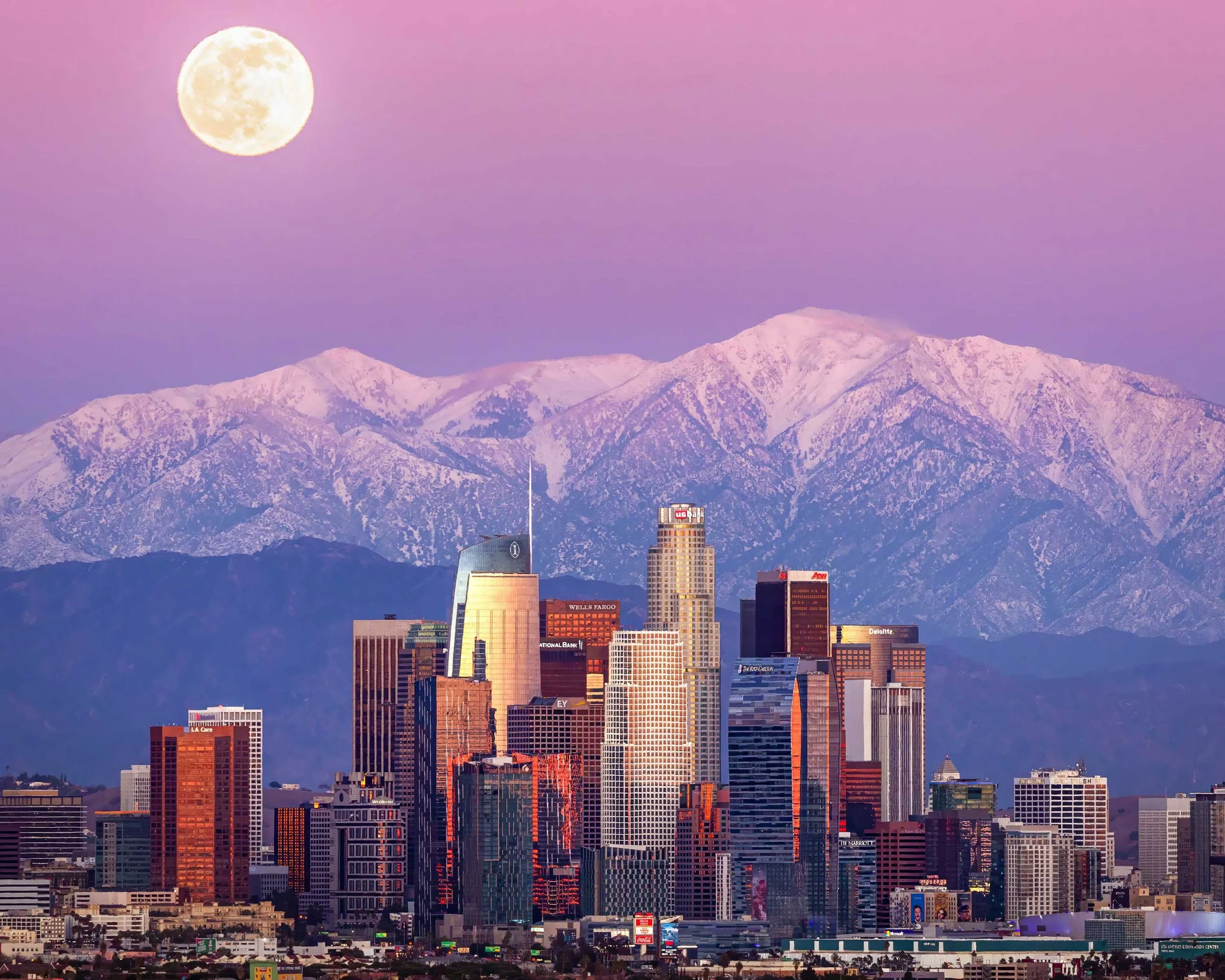 LA Skyline w Cold Full Moon