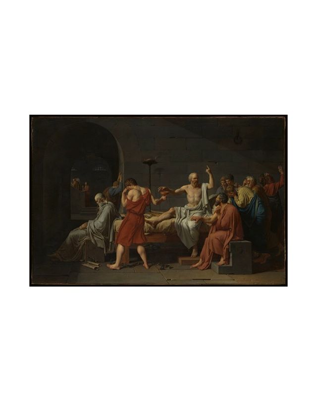 Jacques-Louis David, &ldquo;The Death of Socrates&rdquo; (1787)

Kicking it off. Step 1: LOOK AT IT. 
The first step of any visual analysis is basically a game of I/Eye (which one?) spy. We&rsquo;re going to go nuts here and still not pick up all of 