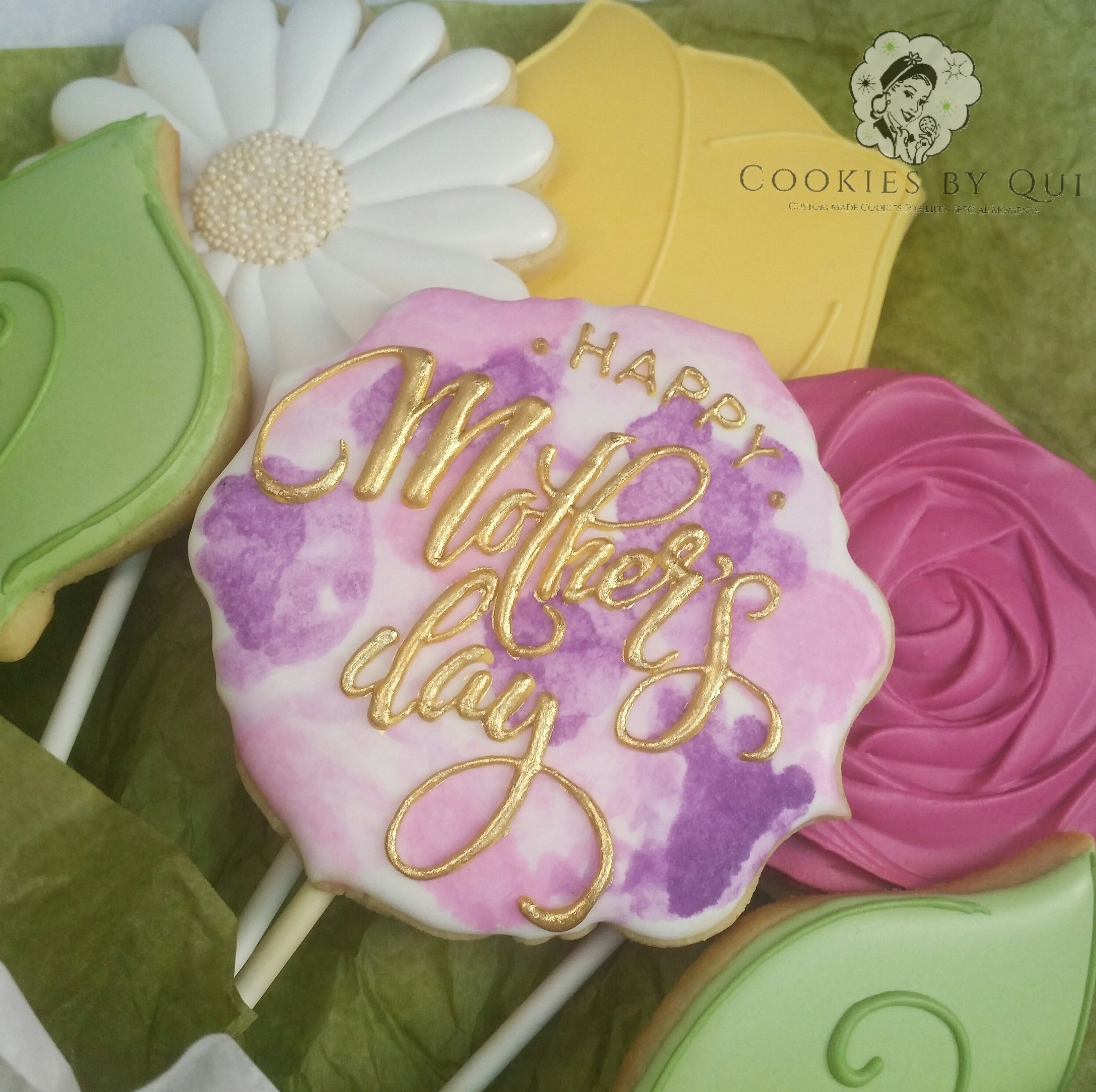 Mother's Day 2017 Watercolour Cookie Bouquet Close - Cookies by Qui Geelong