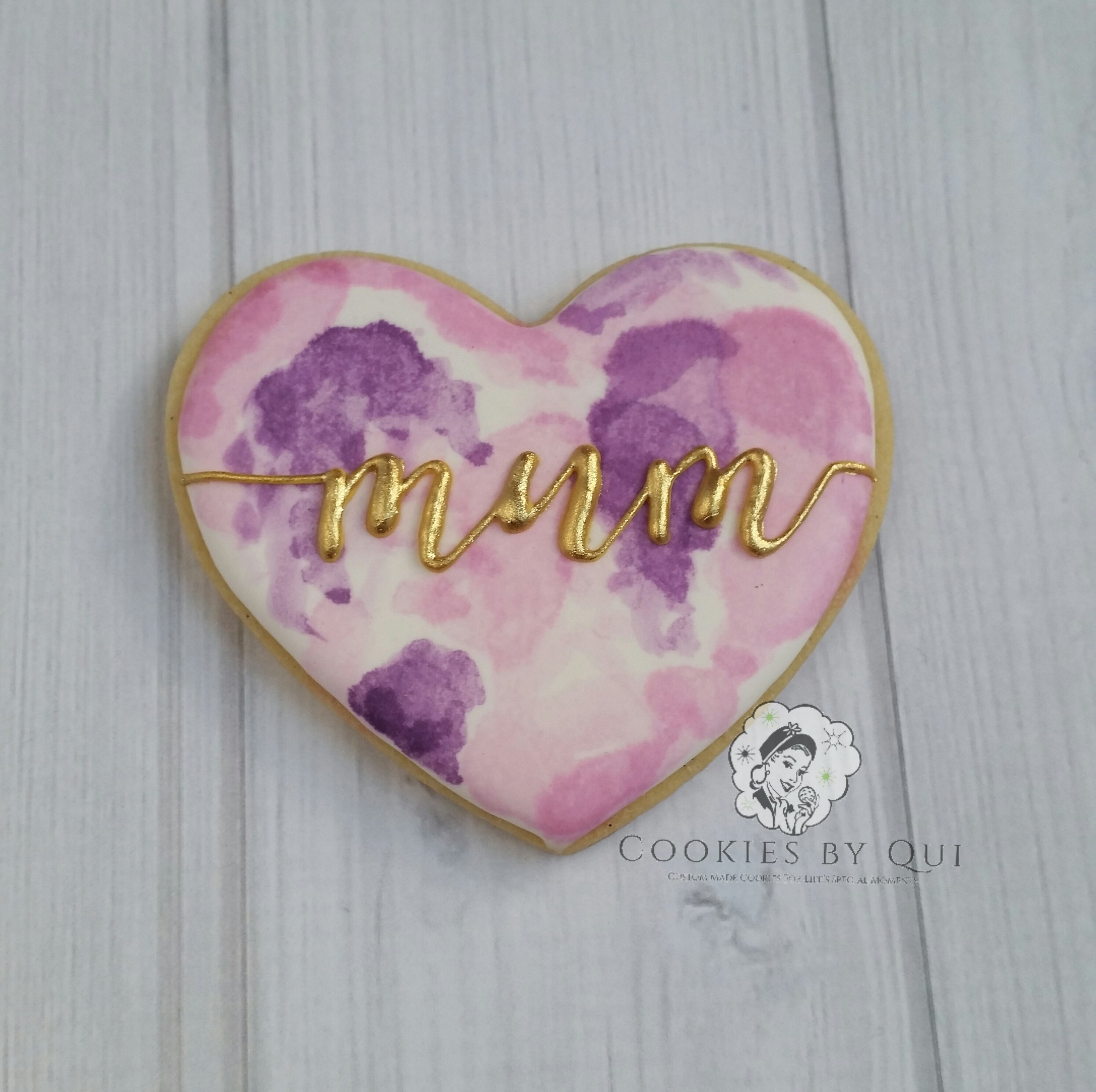 Mother's Day 2017 Watercolour Single Heart Cookie - Cookies by Qui Geelong