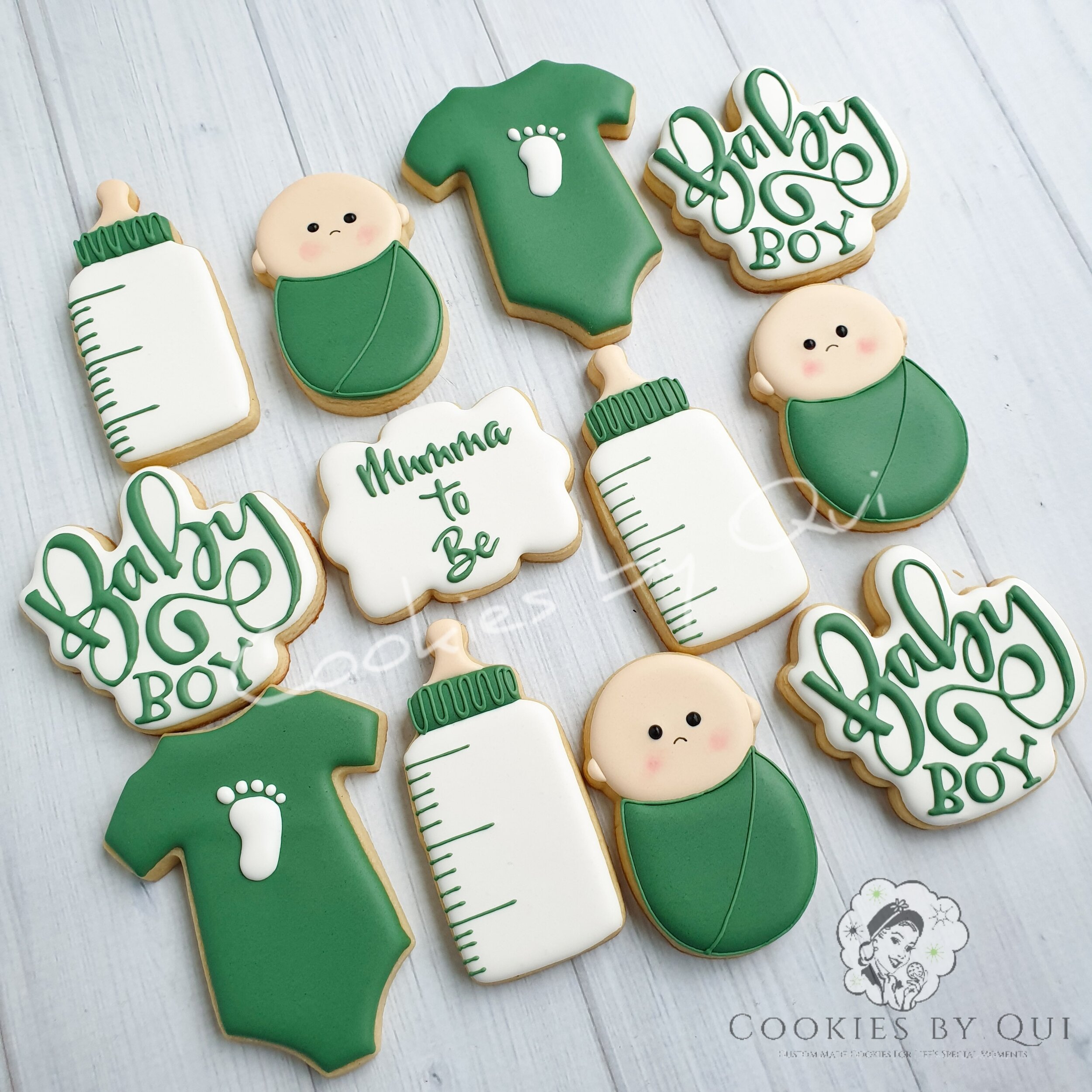 Green Baby Boy Baby Gift Cookies - Cookies by Qui Geelong.jpg