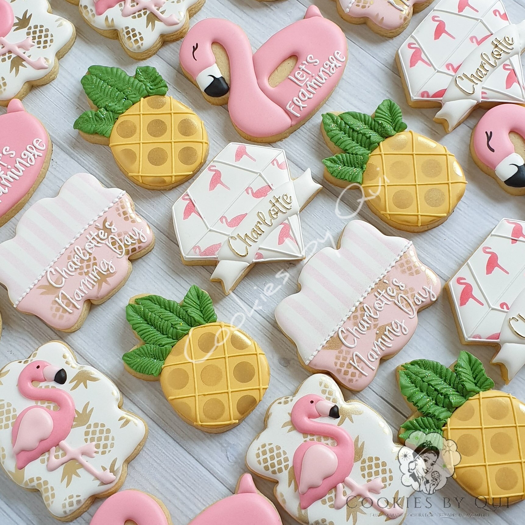 Flamingo Pineapple Tropical Naming Day Cookies - Cookies by Qui Geelong.jpg