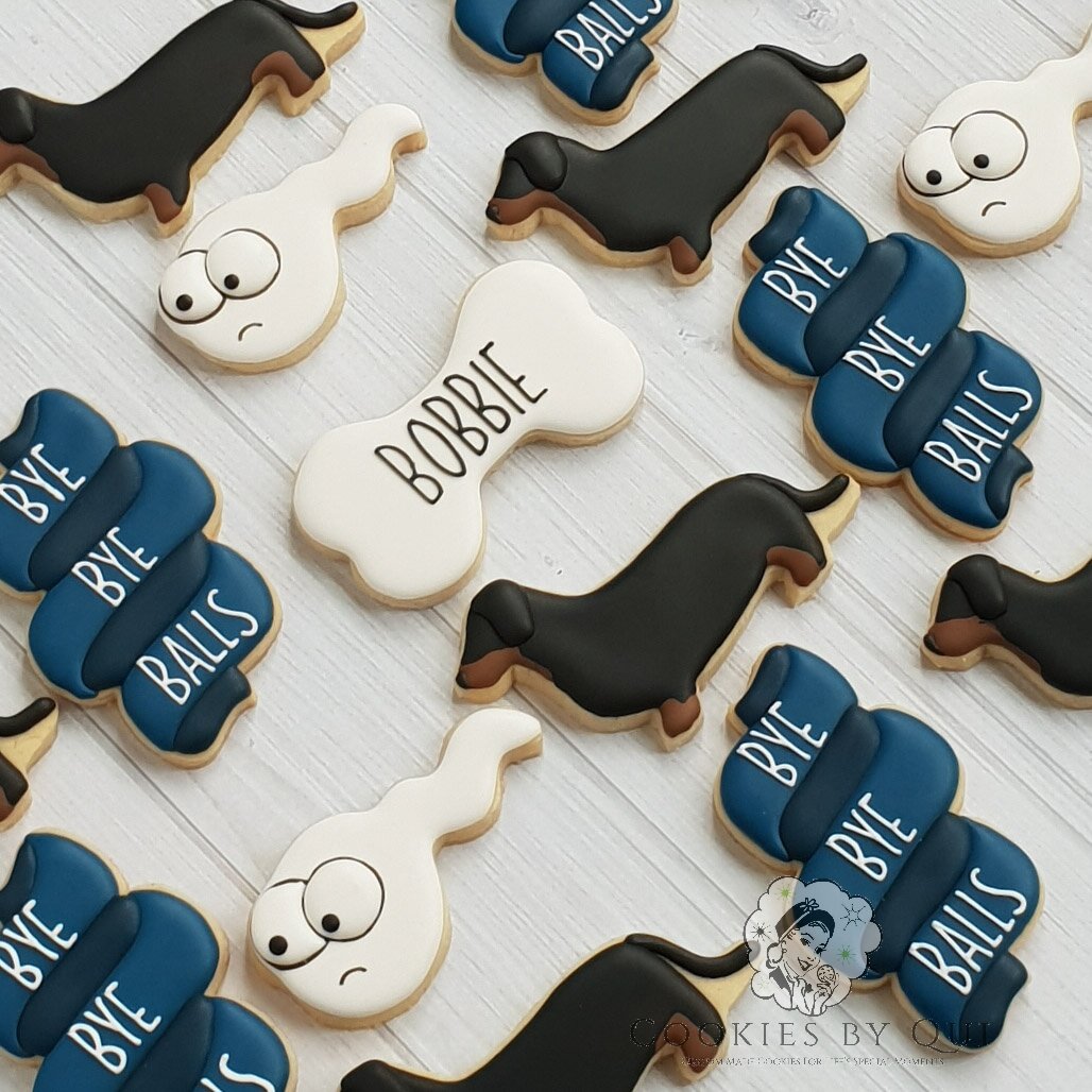 Bye Bye Balls Daschund Sausage Dog Neuter Cookies - Cookies by Qui Geelong.jpg