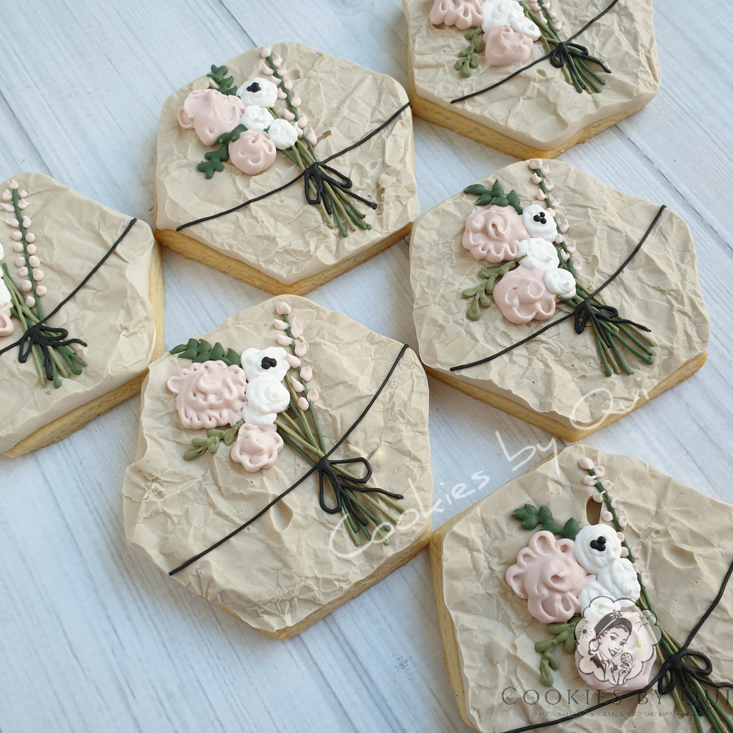 Brown Paper Floral Bouquet Cookies - Cookies by Qui Geelong.jpg