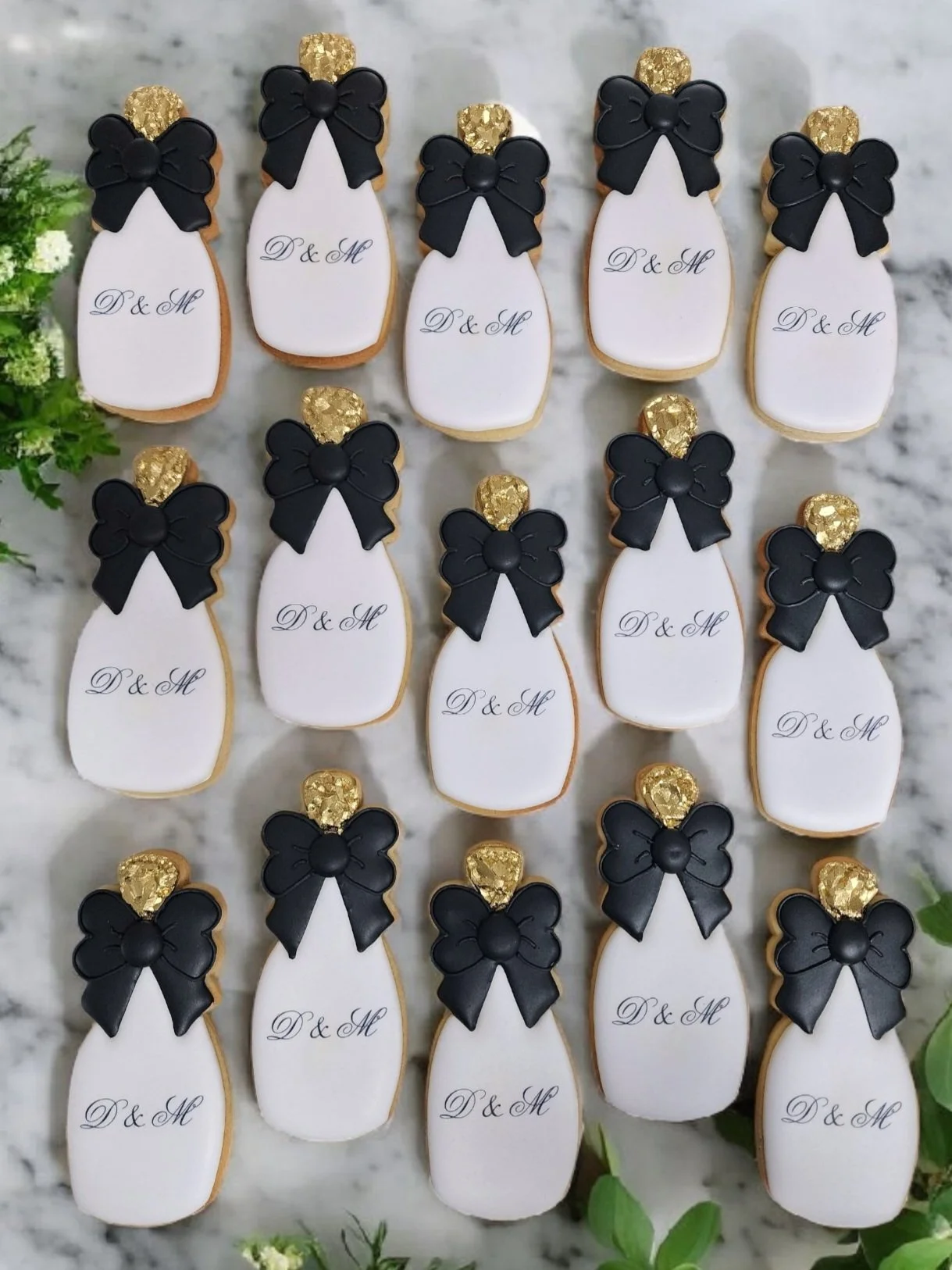 Elegant Wedding Champagne Bottle with Bow Cookies