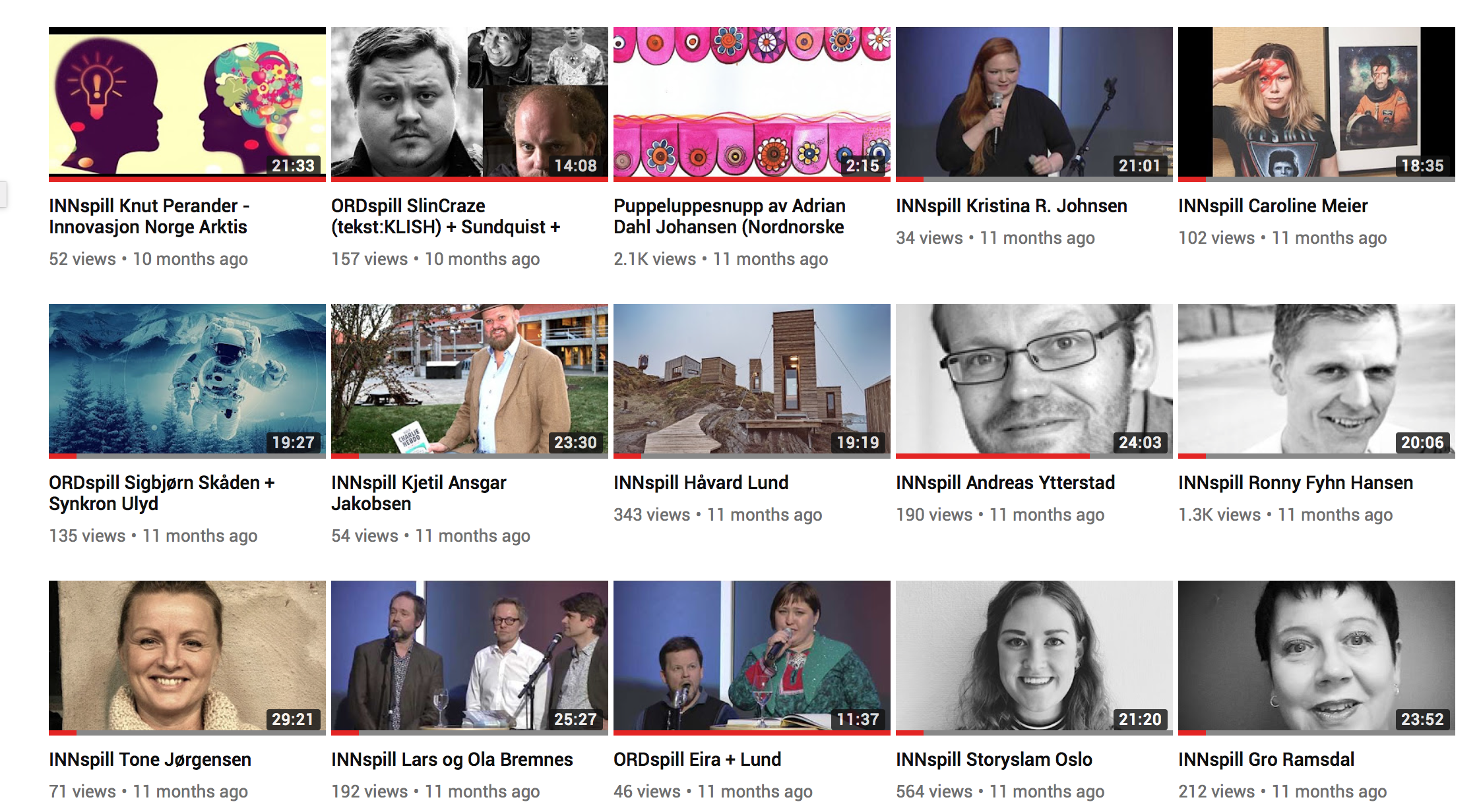 (Alle foredrag (Innspill) og konserter (Ordspill) kan ses på YouTube).