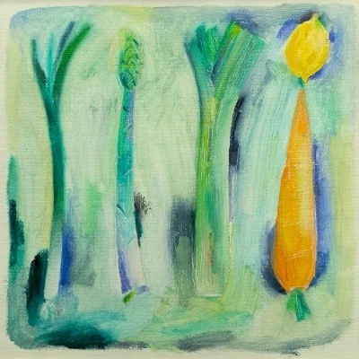 Dancing vegetables oil painting