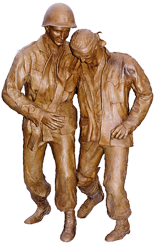Statue in Pilsen, KS of Fr. Kapun with a wounded soldier.