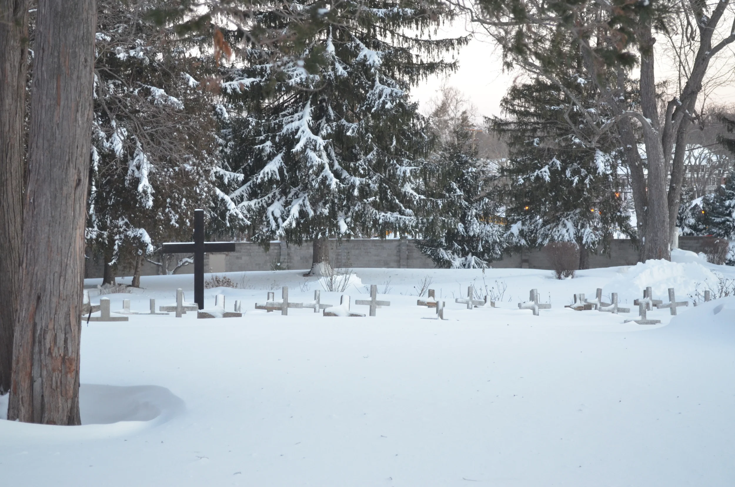 The cemetery crosses are always good markers of the depth of the snowfall!