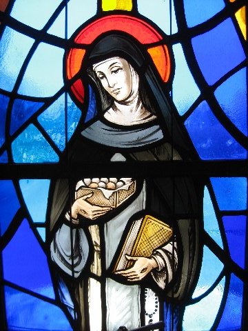 St. Catherine holding a box of chocolates! From the Dominican Monastery in Lancaster, PA.