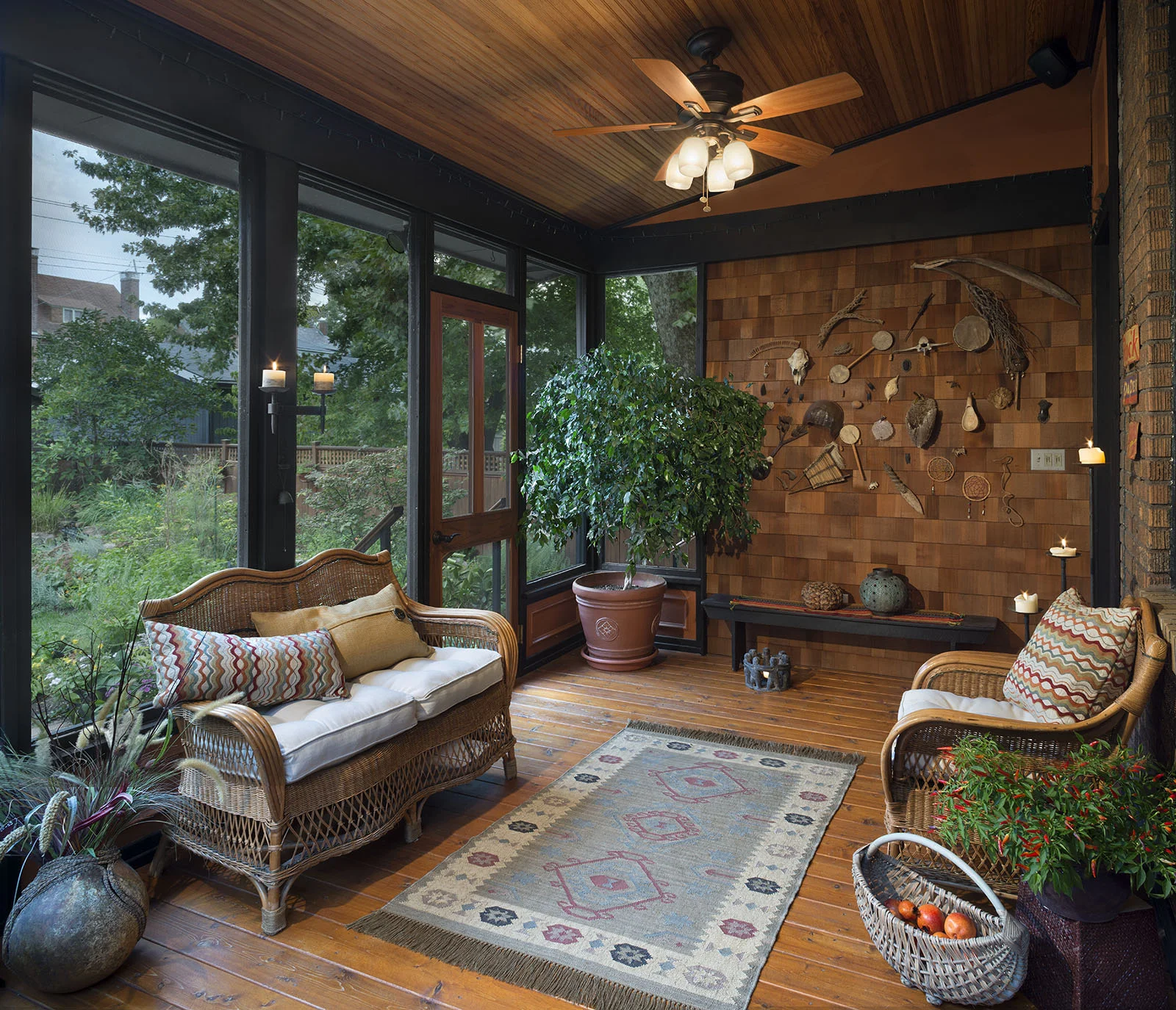 Interior of the screened porch addition that replaced a smaller screened porch.