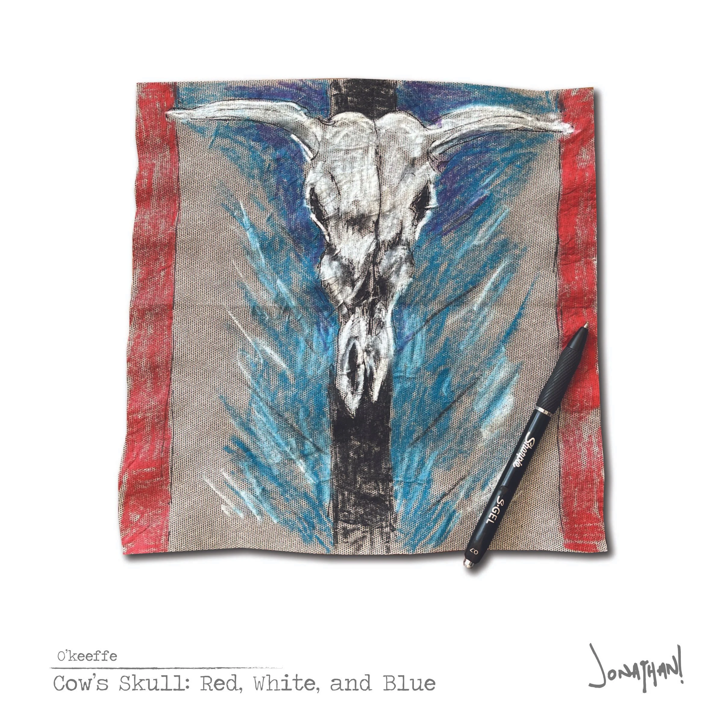 Famous Art on Napkins: Okeeffe's 'Cow Skull: Red, White, and Blue'