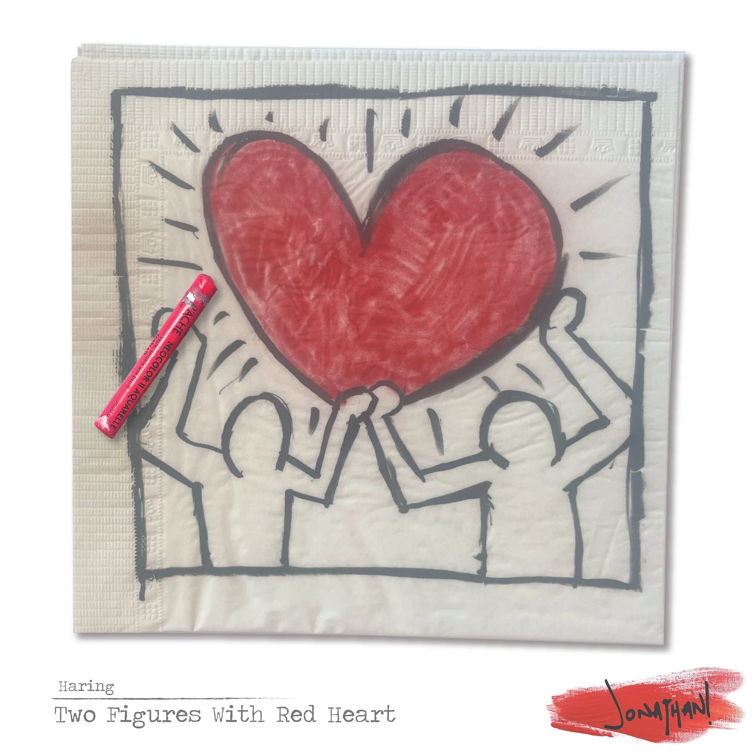 Famous Art On Napkins: Haring's 'Two Figures With A Red Heart'