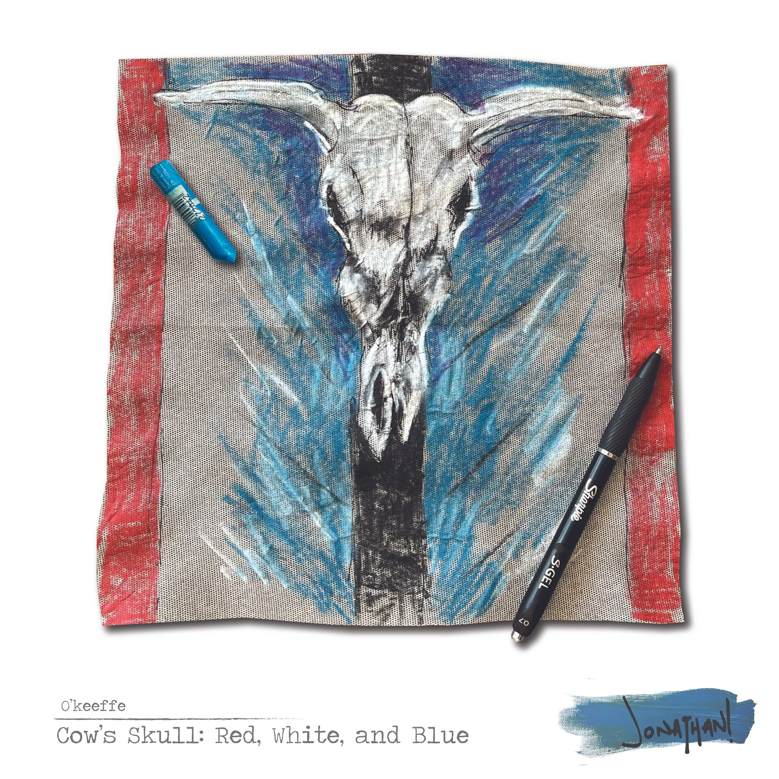 Famous Art on Napkins: Okeeffe's 'Cow Skull: Red, White, and Blue'