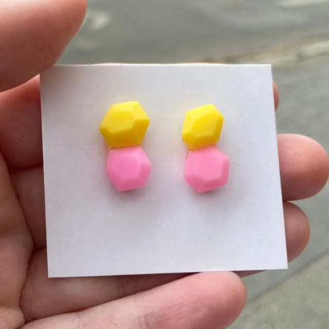 Hand-faceted resin earrings from the From Ducks upcycled jewelry collection