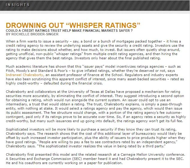 "Drowning Out 'Whisper Ratings' "- A Short Research Article for the University of Miami School of Business magazine