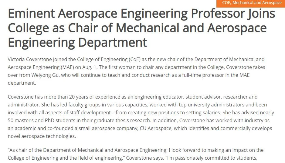 "Eminent Aerospace Engineering Professor Joins College as Chair of Mechanical and Aerospace Engineering Department"- An engineering article for the University of Miami College of Engineering
