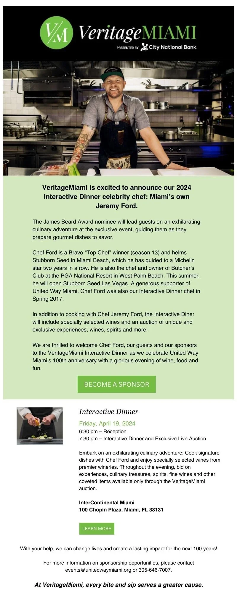 Celebrity Chef Jeremy Ford to helm VeritageMiami Interactive Dinner