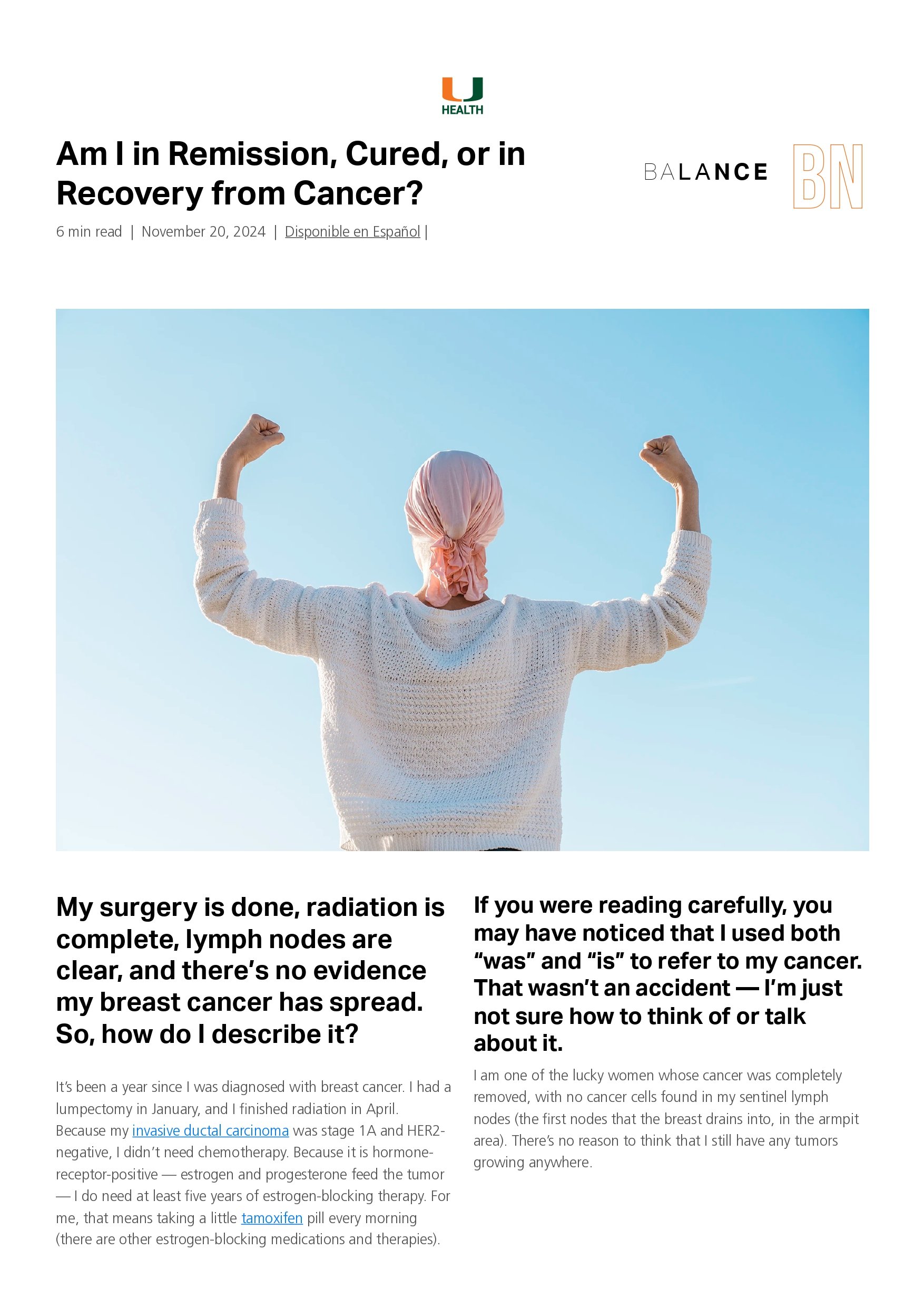 Am I in Remission, Cured, or in Recovery from Cancer? 